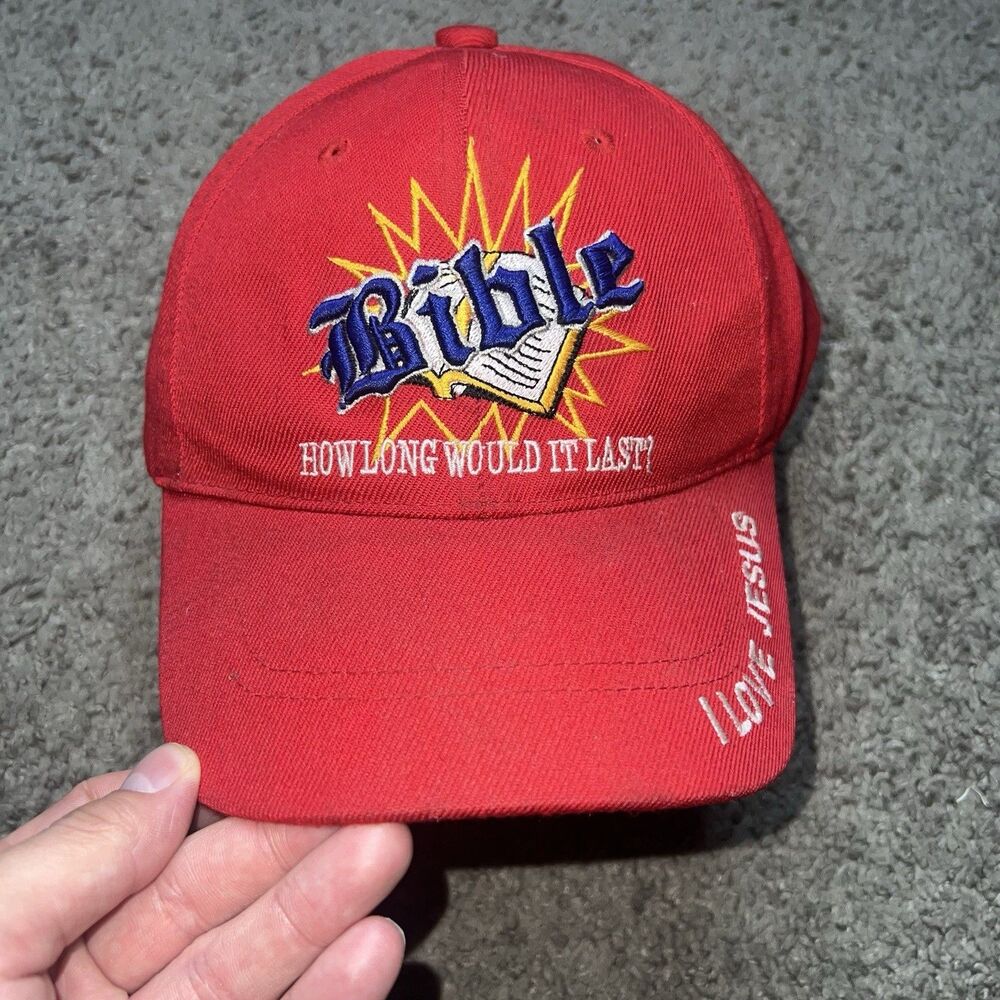 Vintage Rare‎ Bible “I Love Jesus”Embroidered Hat Cap Black Red Religious